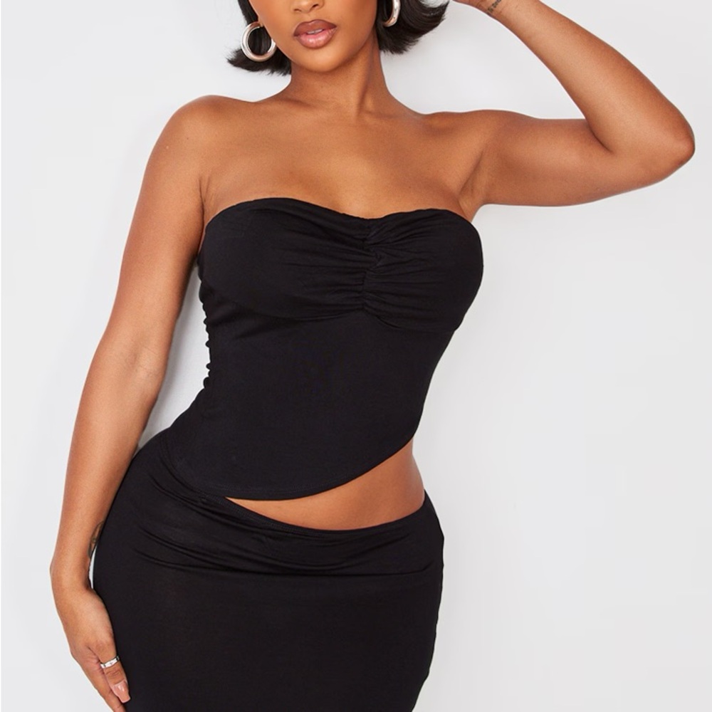 Black Strapless Bandeau Asymmetrical Top